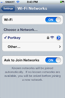 Successful Wi-Fi connection in iPhone 4S shows a tick mark beside the wireless network name.
