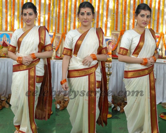 Archana in White Traditional Saree