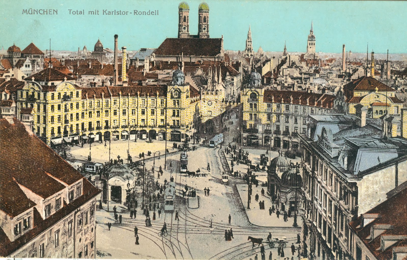 Munich & Co. Carte postale Munich vu du Stachus en 1910