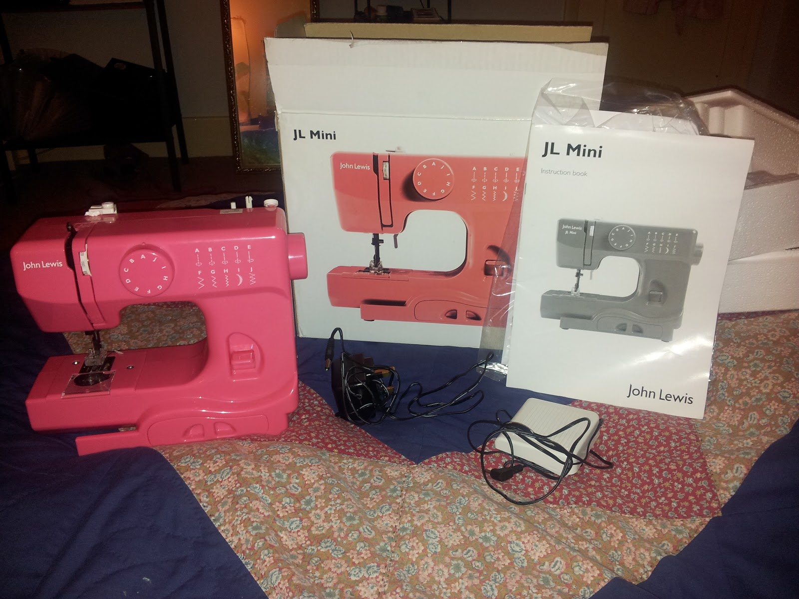 John Lewis Mini Sewing Machine, Coral Pink Bundle Very Good