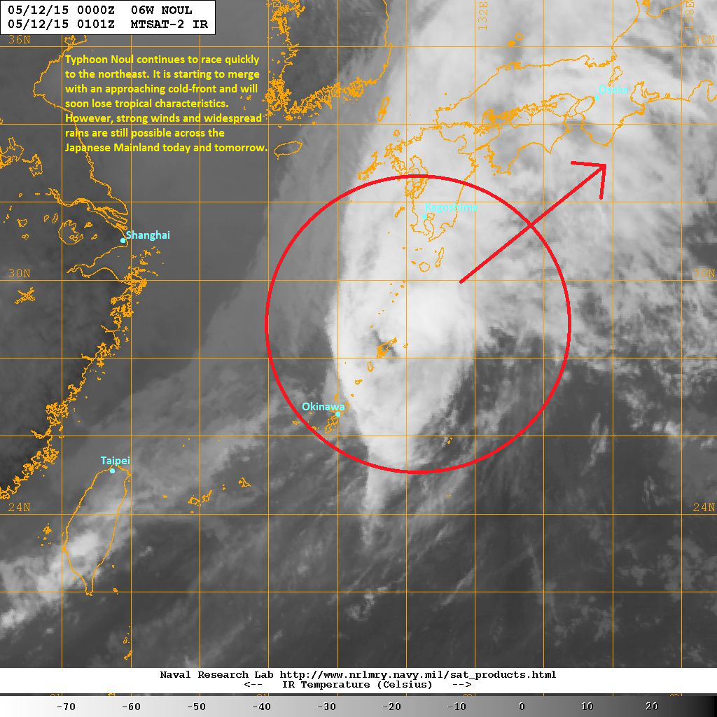 the typhoon is starting to lose tropical characteristics as it starts to merge with an approaching cold front the typhoon is starting to lose tropical characteristics as it starts to merge with an approaching cold front