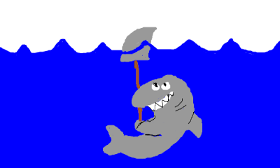 A shark is pretending to be a shark. It is an old joke.