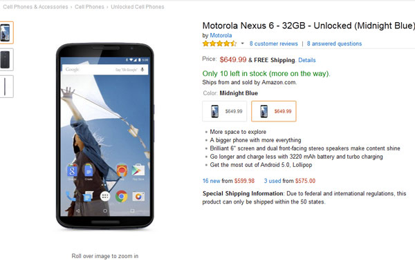 Nexus 6 Mulai Dijual di Amazon v