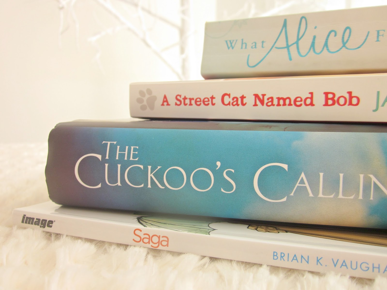 books saga cuckoos calling what alice forgot and a street cat named bob