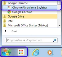 Tüm proğramlar, Google Chrome tıklayın, Chrome uygulama başlatıcısı açın