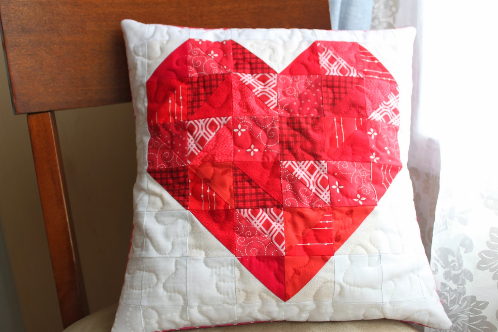 Daydreams of Quilts Patchwork Heart Quilted Pillow for Valentine's Day