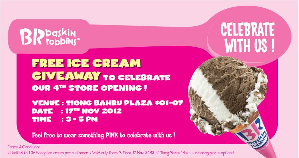 Flyers Advertising Baskin Robbins Free Ice Cream at Tiong Bahru Plaza Flyers Advertising Baskin Robbins Free Ice Cream at Tiong Bahru Plaza