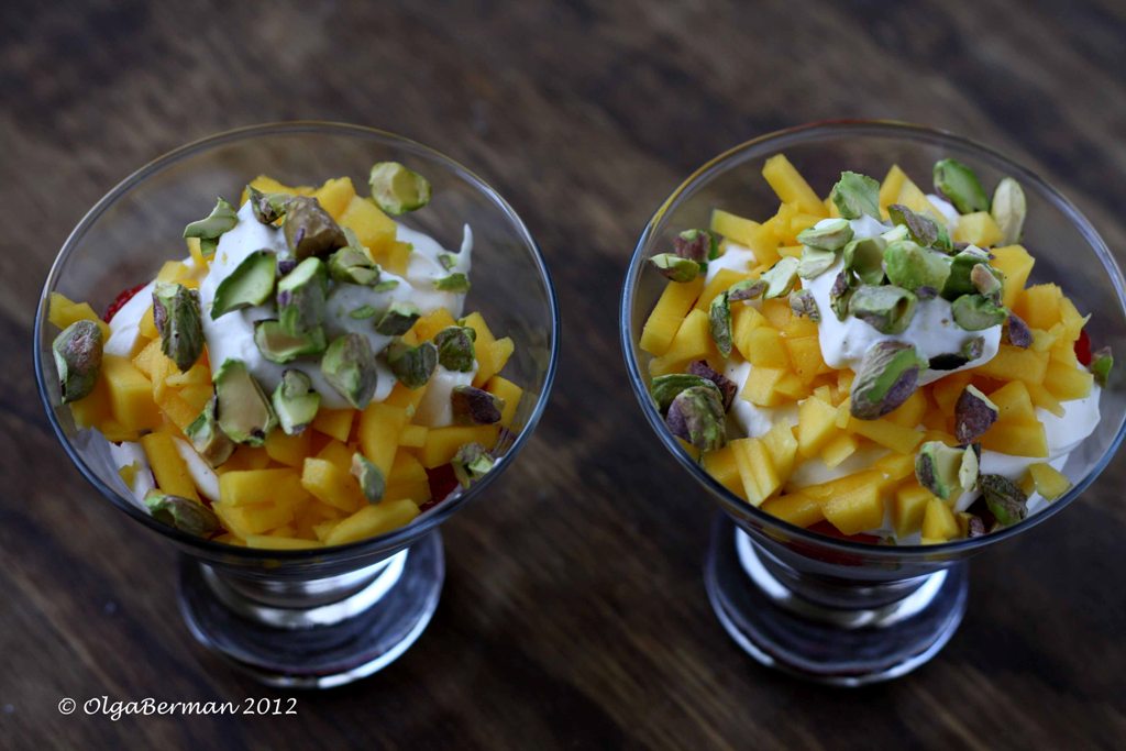 Mango & Tomato: Greek Yogurt Dessert with Sour Cherries, Strawberries