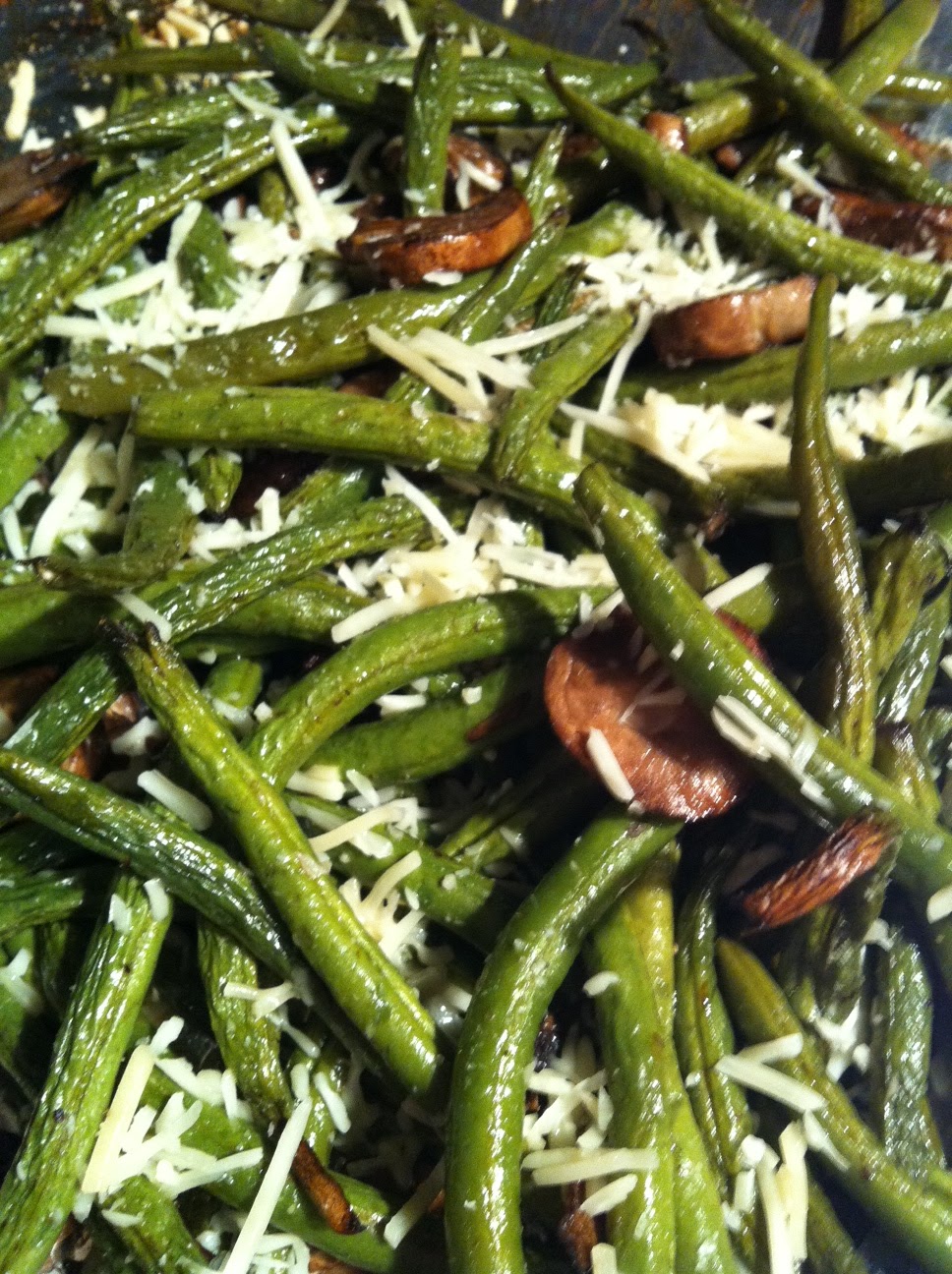 Pretty Penny Balsamic Roasted Green Beans, Mushrooms and Parmesan