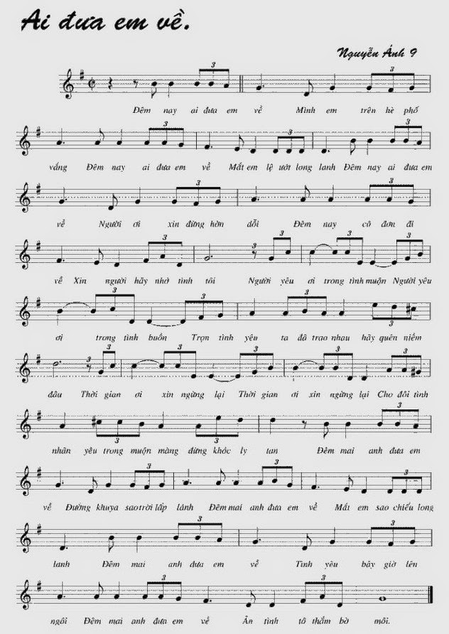 Sheet nhạc bài hát Ai Đưa Em Về TIÊU SÁO CẢM ÂM