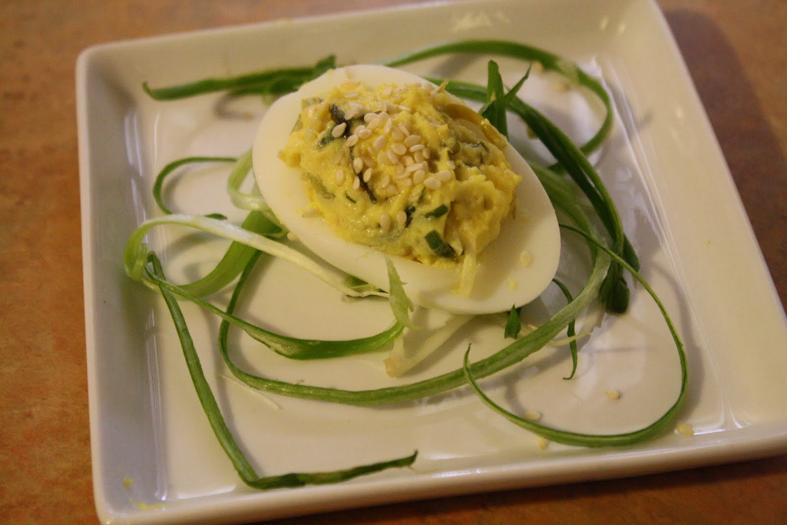 Toronto Bites Deviled Eggs with Green Onion Oil Yum Yum too!