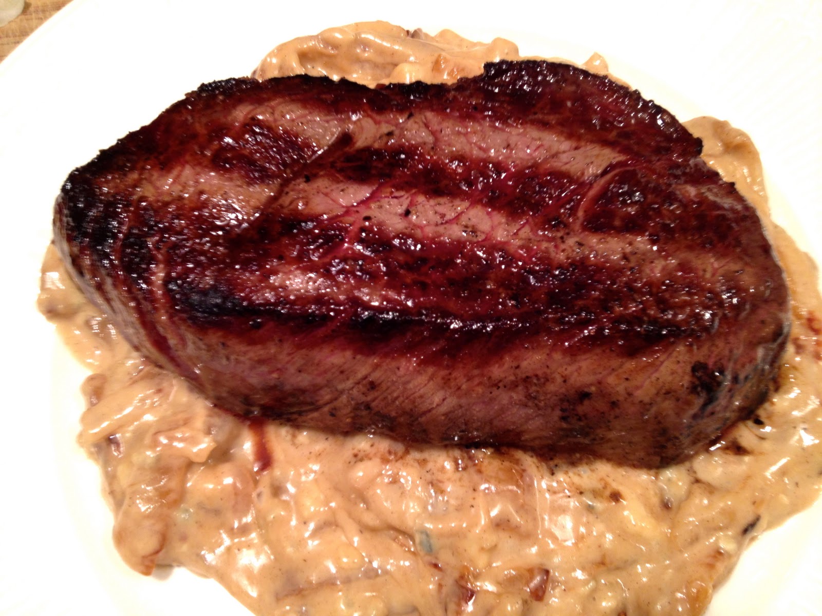 Call Me Mrs. Rapp Steak with OnionBlue Cheese Sauce