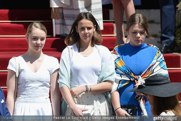 Alexandra of Hanover, Pauline Ducruet and Camille Gottlieb attend The Baptism Of The Princely Children at The Monaco Cathedral on May 10, 2015 in Monaco, Monaco.