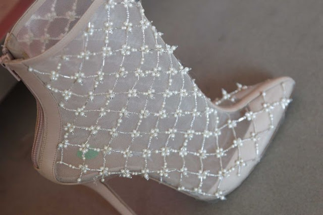 mesh boots with pearl detailing