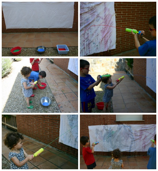 Niños al aire libre con casa y arcoiris para colorear, pintar e imprimir