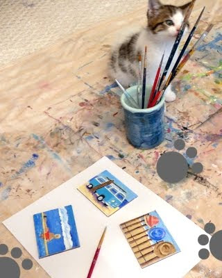tiny canvas paintings with beach scenes