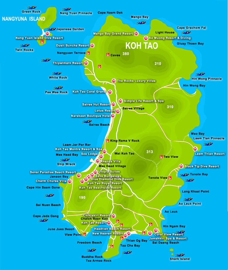 Samui Attractions Places Map of Thailand, Koh Samui, Hoh Phangan , Koh Tao, Marine Park