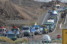 Protesta multitudinaria de camioneros en Lanzarote y Fuerteventura