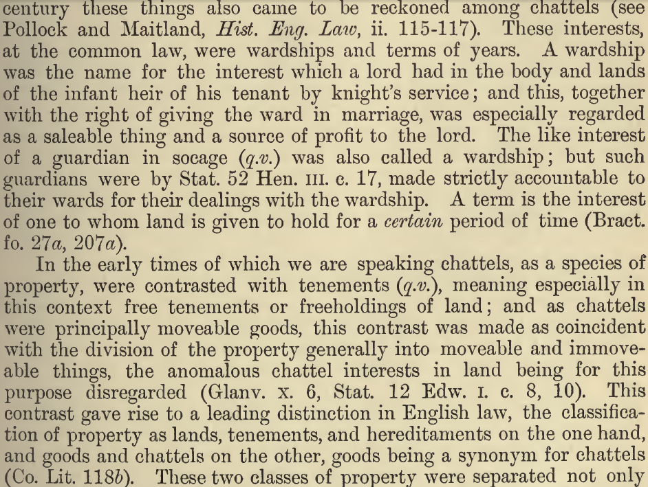 DEFINITION OF CHATTELS FROM ENCYCLOPEADIA OF THE LAWS OF ENGLAND