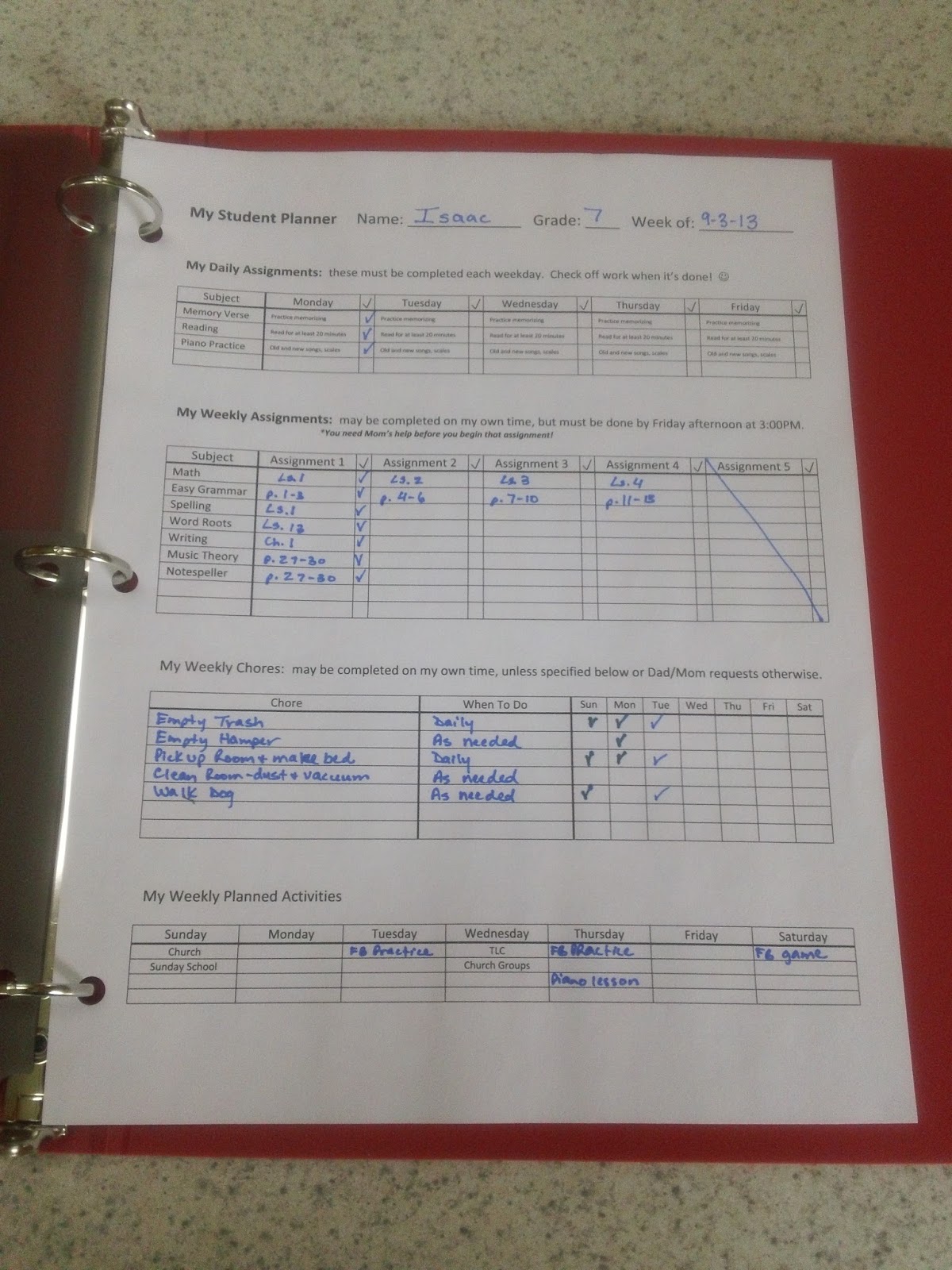 Private school homework planners image