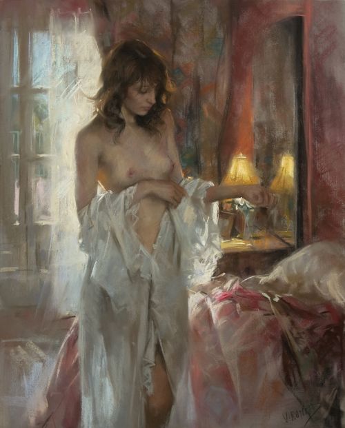 Vicente Romero pinturas mulheres impressionistas seminuas peladas Tirando a camisola