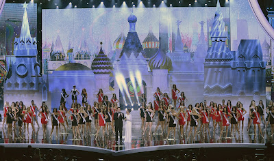 Participants take part in the 2013 Miss Universe competition in Moscow on November 9, 2013. Gabriela Isler, a 25-year-old Venezuelan television presenter, was crowned Miss Universe in Moscow in a glittering ceremony. Judges including rock star Steven Tyler from Aerosmith picked the winner from a total of 86 contestants at the show, watched by several billion viewers around the world.