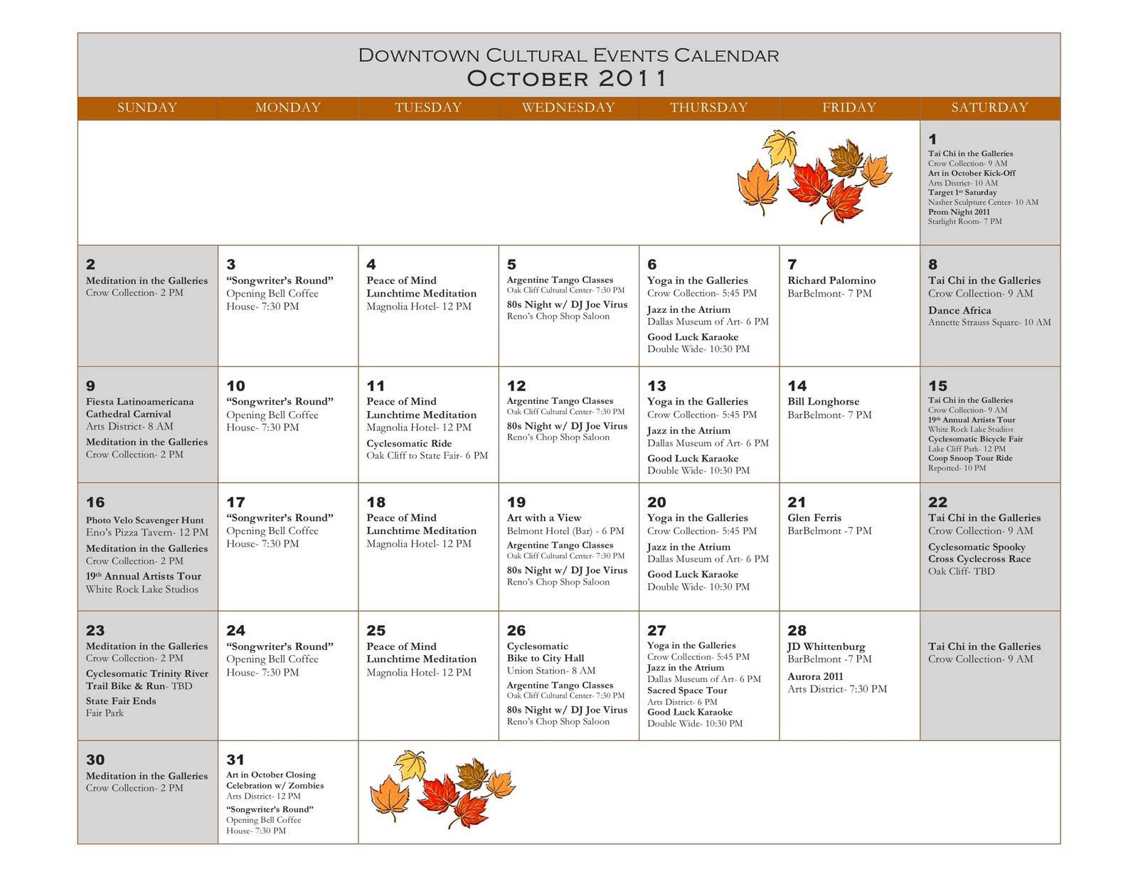 Dallas Events Calendar