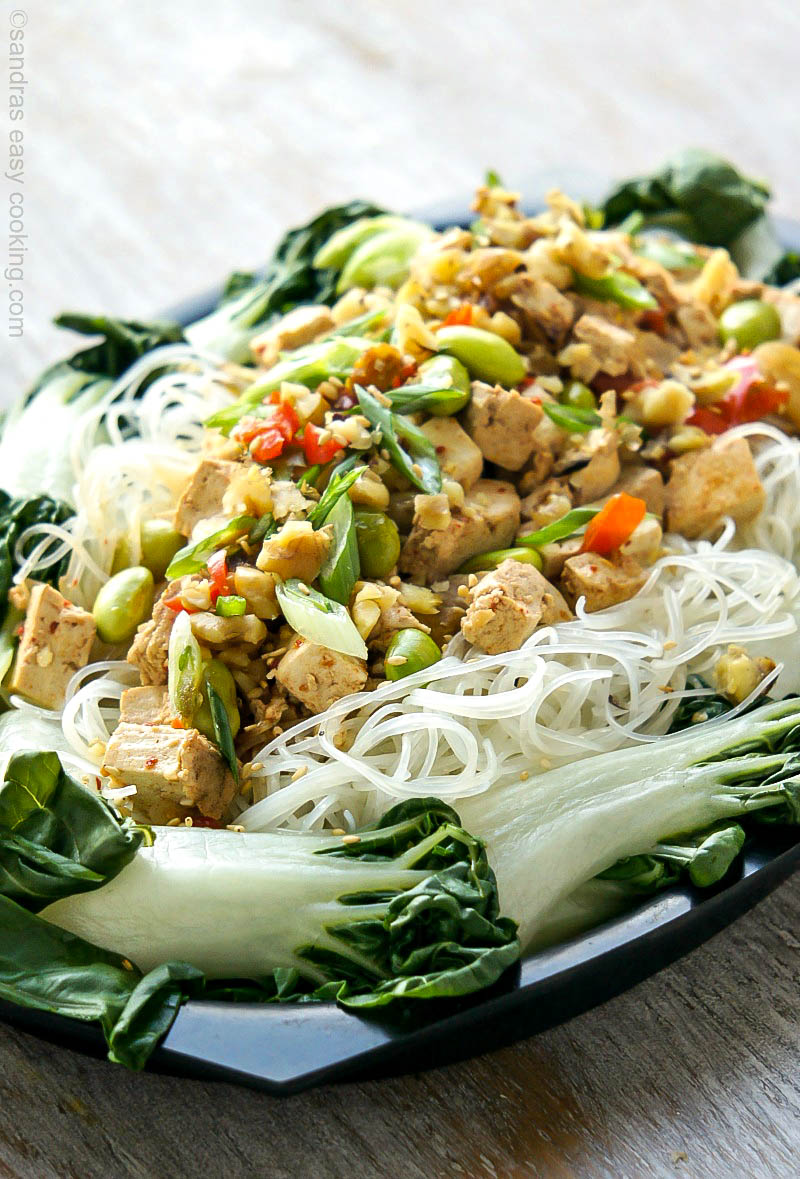 Rice Noodles With Tofu, Edamame and Bok Choy SANDRA'S EASY COOKING