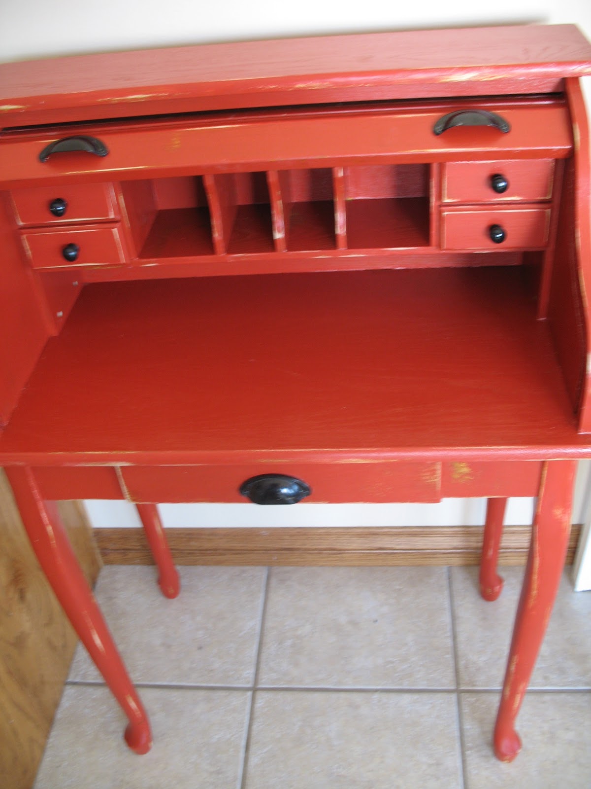 Shabby And Chic Red Roll Top Desk