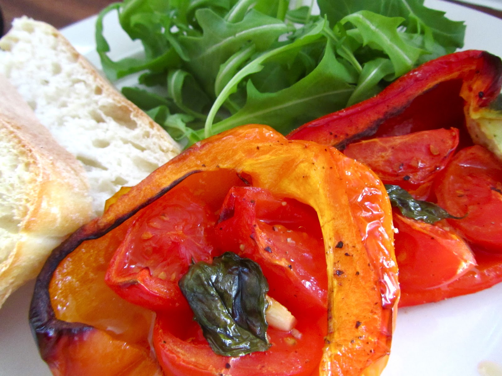 Roast Peppers with tomatoes, garlic and basil
