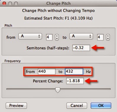 440 Hz to 432 Hz or 528 Hz Conversion using the App's Pitch Shift