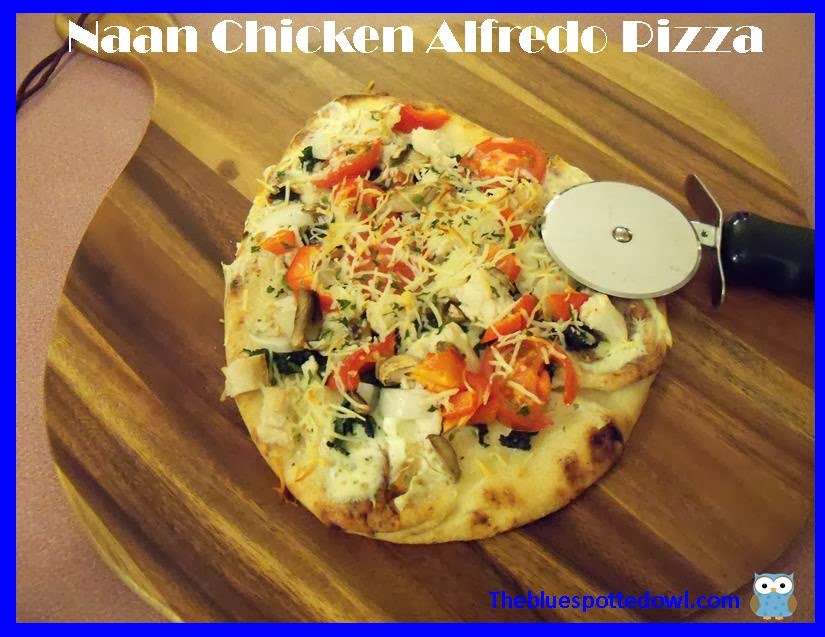 The Blue Spotted Owl Naan Chicken Alfredo Pizza