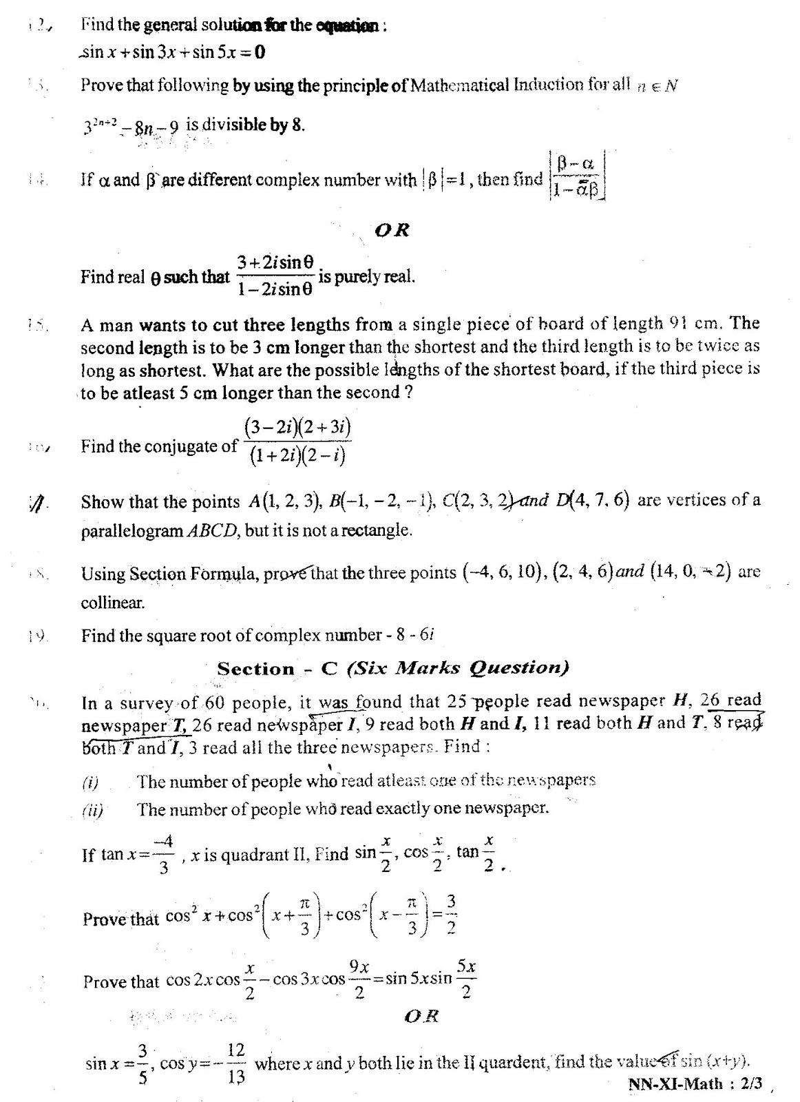 Class 11th half yearly question paper 2021 picture