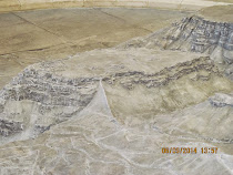 Model of Masada Plateau, with Roman ramp located center mid photo (Israel)