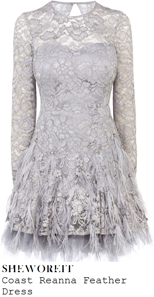 lydia-bright-grey-lace-long-sleeve-feather-jewel-embellished-dress-text-santa lydia-bright-grey-lace-long-sleeve-feather-jewel-embellished-dress-text-santa