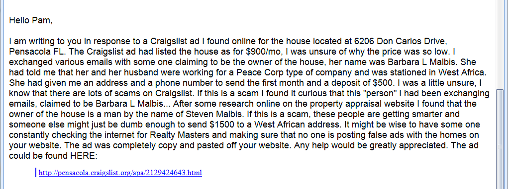 CRAIGSLIST: Beware of Rental Home Scams! DEAL LOCALLY.