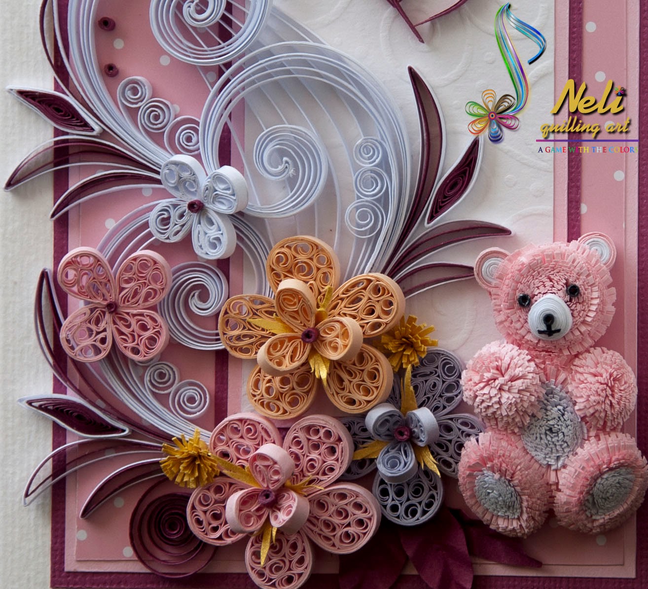 Neli Quilling Art Quilling card and teddy bear