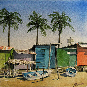 Mexican Blue Sheds - watercolor