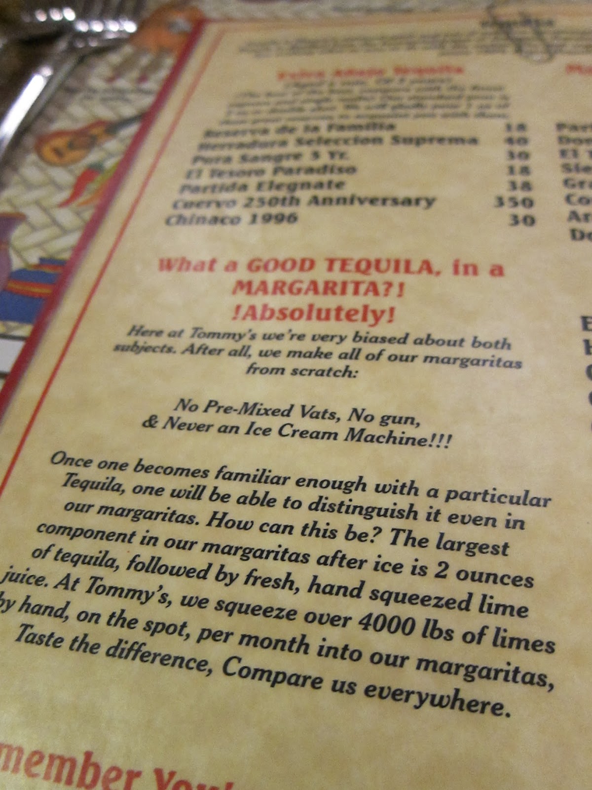 THE BIG DRINK (48) Tommy's Margarita Tommy's Mexican Restaurant