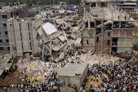 Overhead view of collapsed Rana Plaza building, Dhaka, Bangladesh, which held several factories and thousands of workers