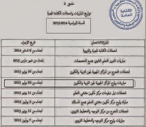 تاريخ مباراة ولوج مراكز الجهوية لمهن التربية والتكوين هو 3 يوليوز 2015