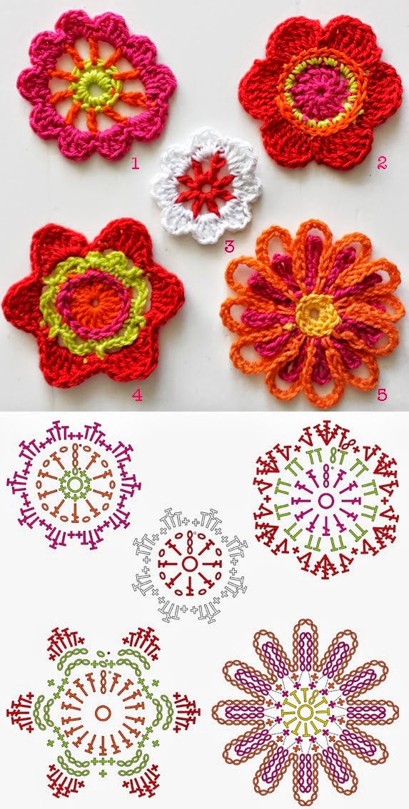Flores para decoración tejidas al crochet