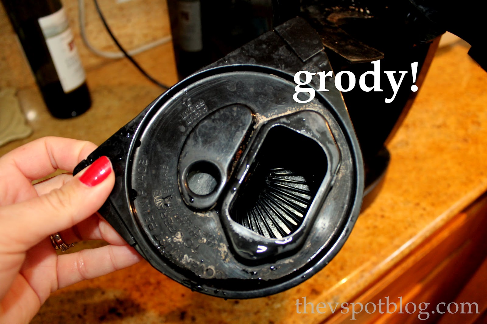 Clean your coffee maker using vinegar. The V Spot