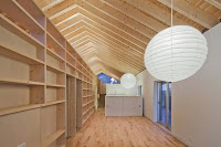 Contemporary House Style With Exposed Timber Rafter And Bookshelf Column Contemporary House Style With Exposed Timber Rafter And Bookshelf Column