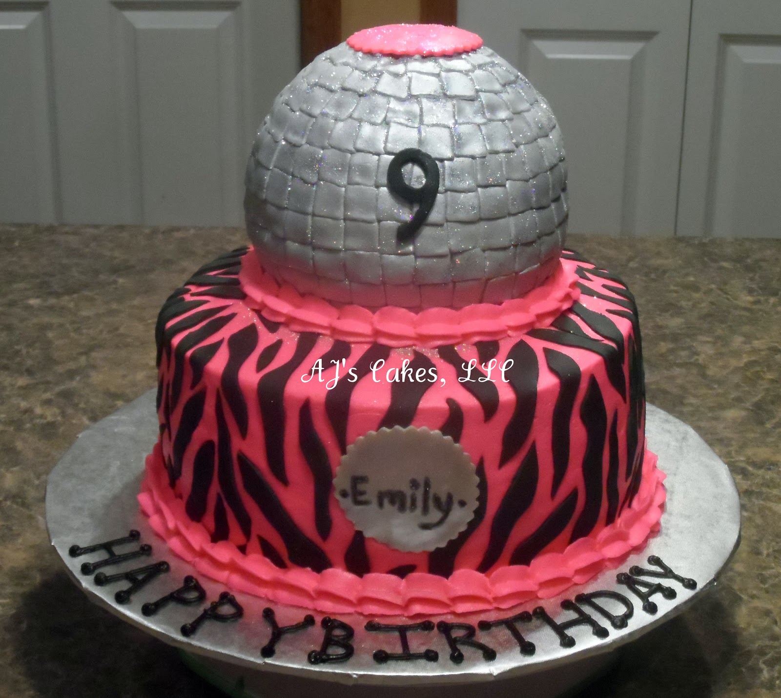 AJ's Cakes Pink Disco Ball Zebra Cake