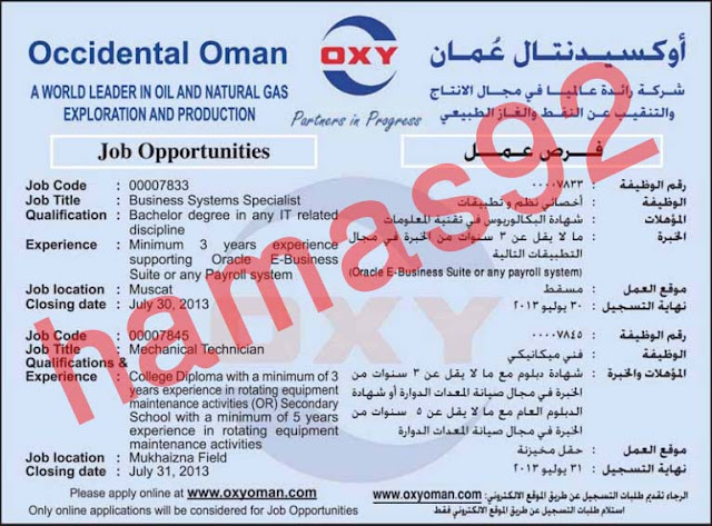  وظائف جريدة الوطن سلطنة عمان الثلاثاء 23-07-2013 تعلن شركة اوكسيدنتال عمان عن حاجتها الى شغل الوظائف التالية و هى اخصائى نظم  %D8%A7%D9%84%D9%88%D8%B7%D9%86+%D8%B9%D9%85%D8%A7%D9%86+1