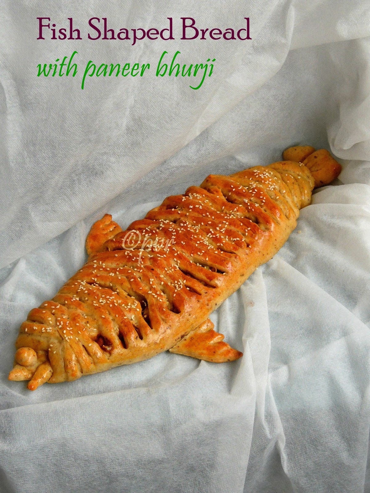 Fish shaped bread with paneer bhurji