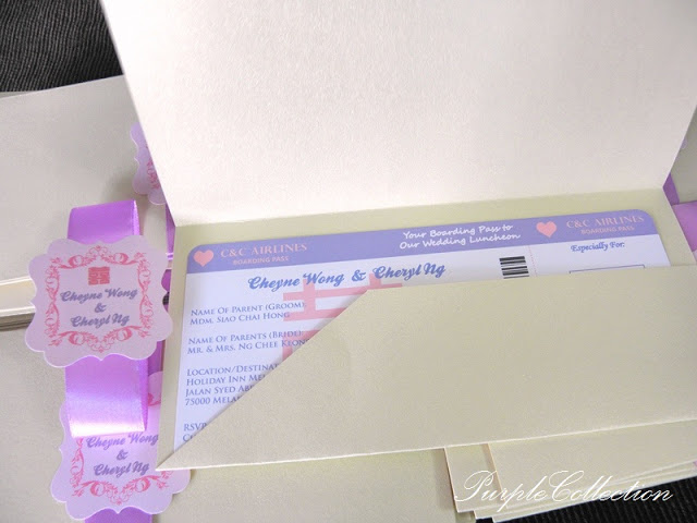 Purple & White Boarding Pass Wedding Card, Purple, White, Boarding Pass Wedding Card, Boarding Pass, Wedding Card, Card, Invitation, Cheryl Ng, Cheyne Wong, Double Hapiness