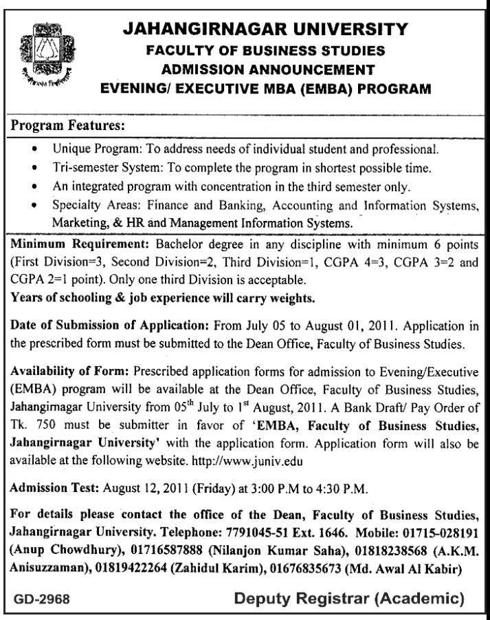 Ju Mba Bd jahangirnagar mba emba admission notice Ju Mba Bd jahangirnagar mba emba admission notice