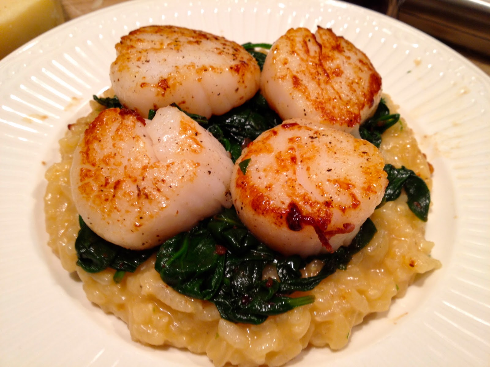 Call Me Mrs. Rapp Seared Scallops over Spinach & Parmesan Risotto